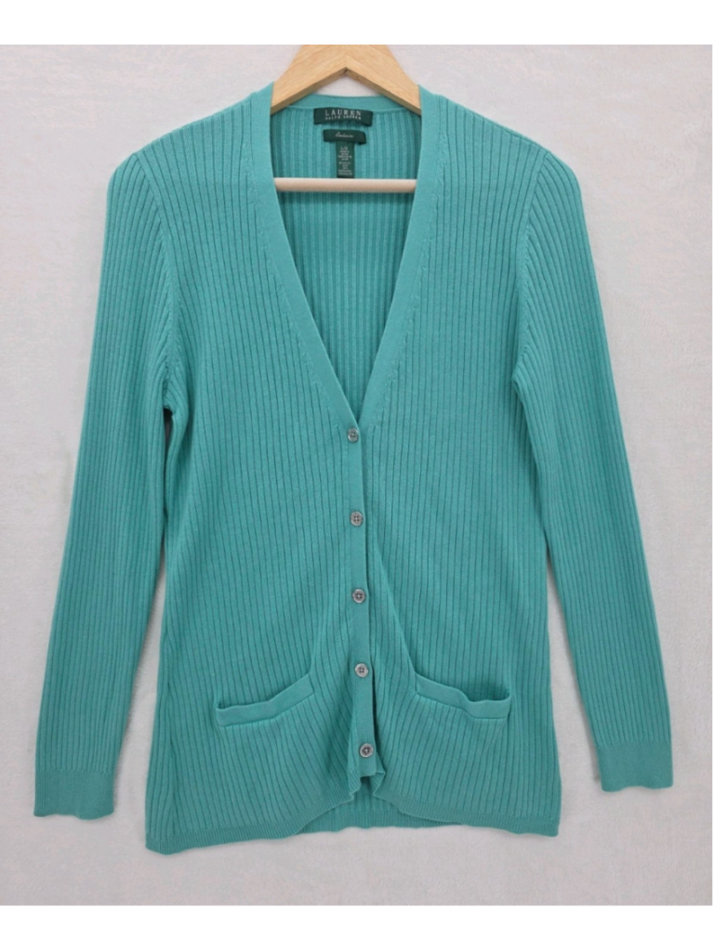 Lauren Ralph Lauren Cardigan L Silk Cashmere Turquoise Luxury Old Money Y2K